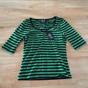 Hell bunny green and black striped three quarter sleeve top